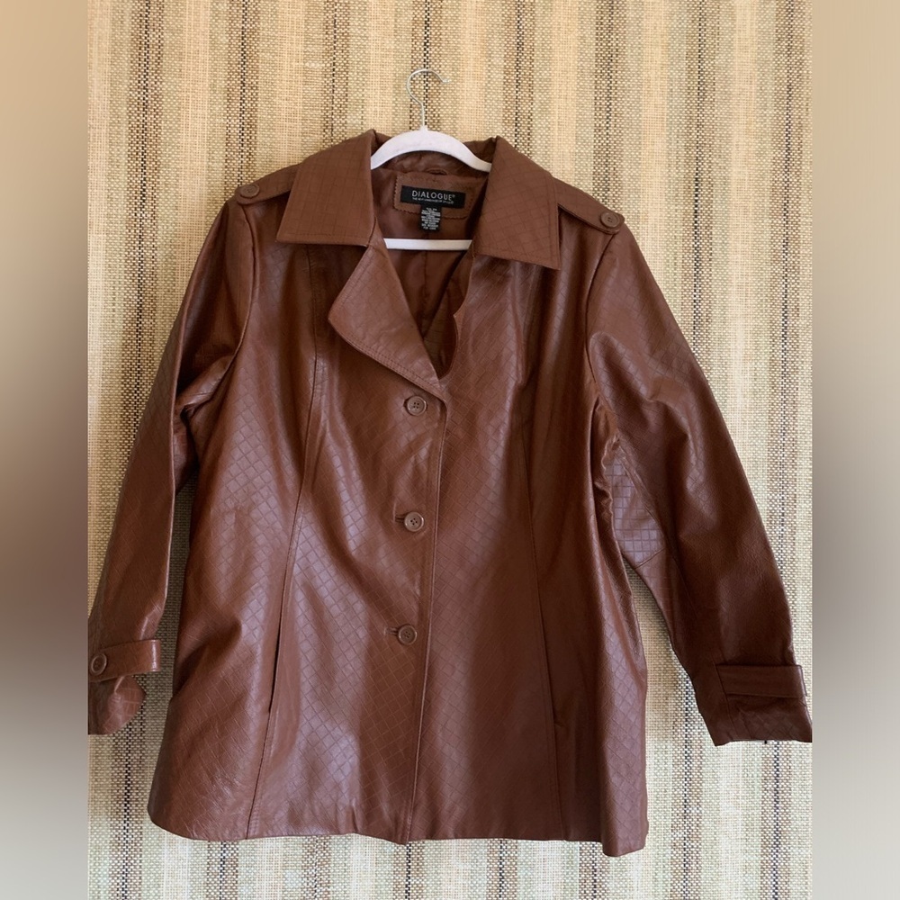 Dialogue Genuine Leather Jacket Brown Women Size XL Unisex Vintage Coat